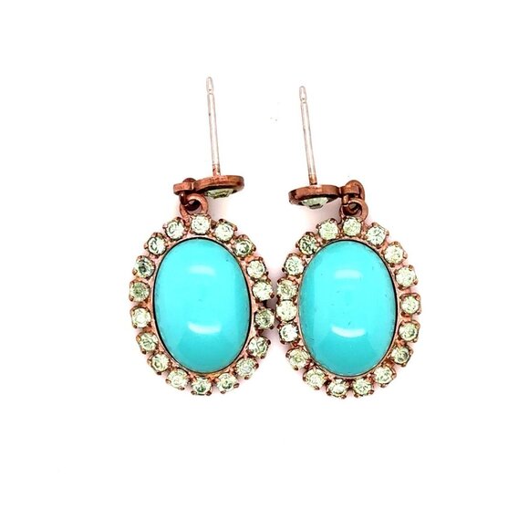 Turquoise Surrounding Green Crystals Earrings - Picture 1 of 5